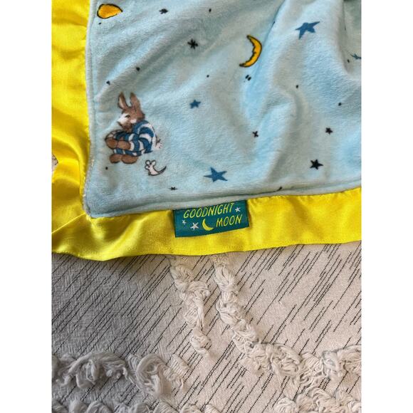 Goodnight Moon Blue Yellow Security Lovey Baby Blanket Plush Bunny Rabbit Satin - Picture 4 of 6